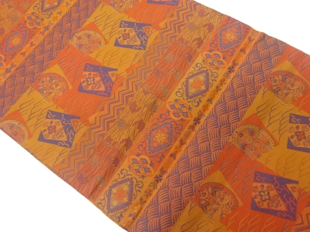 JAPANESE HIRAKI NAGOYA OBI / WOVEN FLOWER ARABESQUE